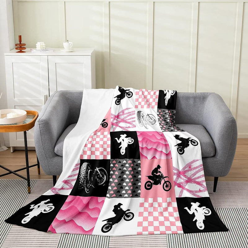Dirt Bike Blanket Lightweight,Grunge Bike Track Patchwork Throw Blanket Bedroo
