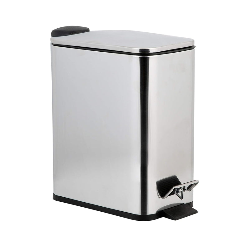 Rectangular 5 Liter Garbage Soft Close Lid In Stainless Steel Slim Step Pedal Tr
