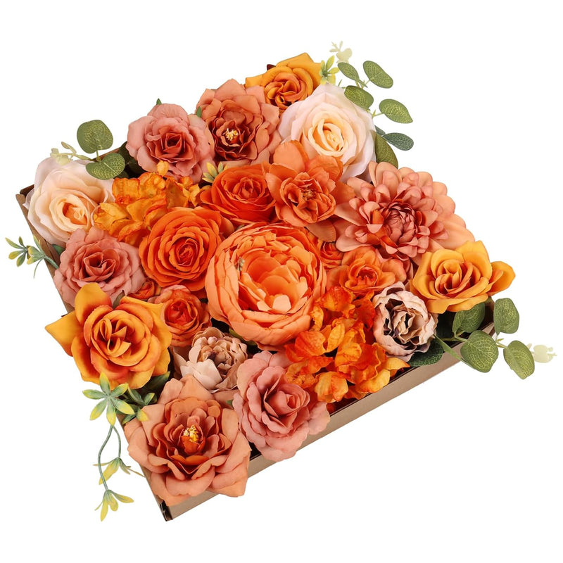 Artificial Fall Flowers Burnt Orange Combo Box Set Rose Silk Mix Peony Fake Fl