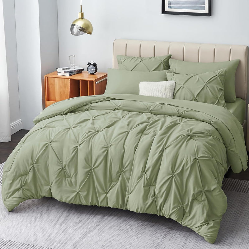 Full Size Comforter Sets - 7 Pieces Comforters Full Size Sage Green, Grey Pint