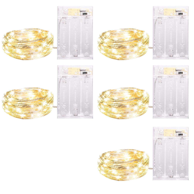 5 Pack Fairy Lights Battery Operated, 7 Feet 20 Led String Lights With Timer, Waterproof Firefly Lights On Silver Wire For Home Party Wedding Christmas Decorations, 6 Hours On/18 Hours Off, Warm White
