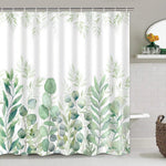 Green Leaves Shower Curtain Sets with Non-Slip Rug, Toilet Lid Cover and Bath Mat, Plant Leaves Shower Curtain Sets with 12 Hooks, Shower Curtain for Bathroom Set Decor