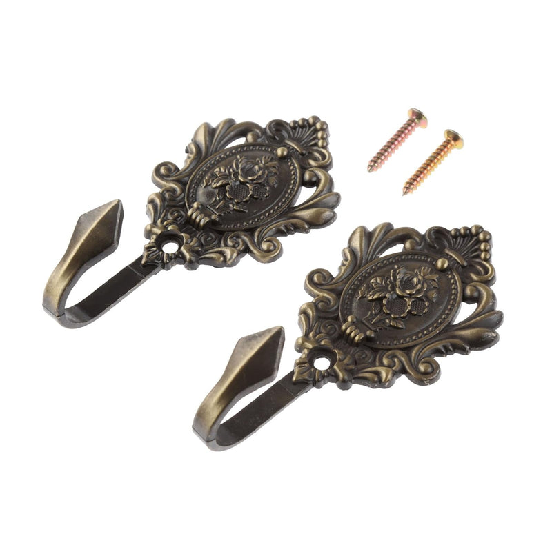 2Pcs Curtain Tiebacks Hook Vintage Bronze Rose Pattern Carved Wall Hooks Key H