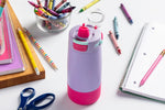 Kids Colby 12oz Stainless Steel Insulated Water Bottle with Straw and Built-In Silicone Coaster Carrying Handle and Leak-Proof Locking Lid for School Backpack, Lunchbox, and Outdoor Sports