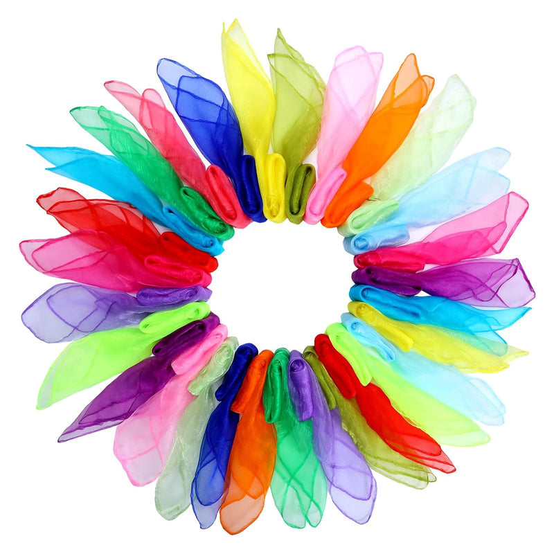 30 Pack Dance Scarves,15 Colors Square Juggling Scarf Props Magic Trick Sil