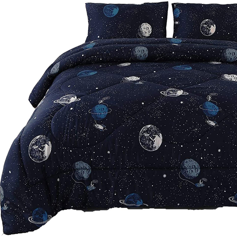 Comforter For Queen Size Bed, Blue Queen Comforter Set With Galaxy Space Desig