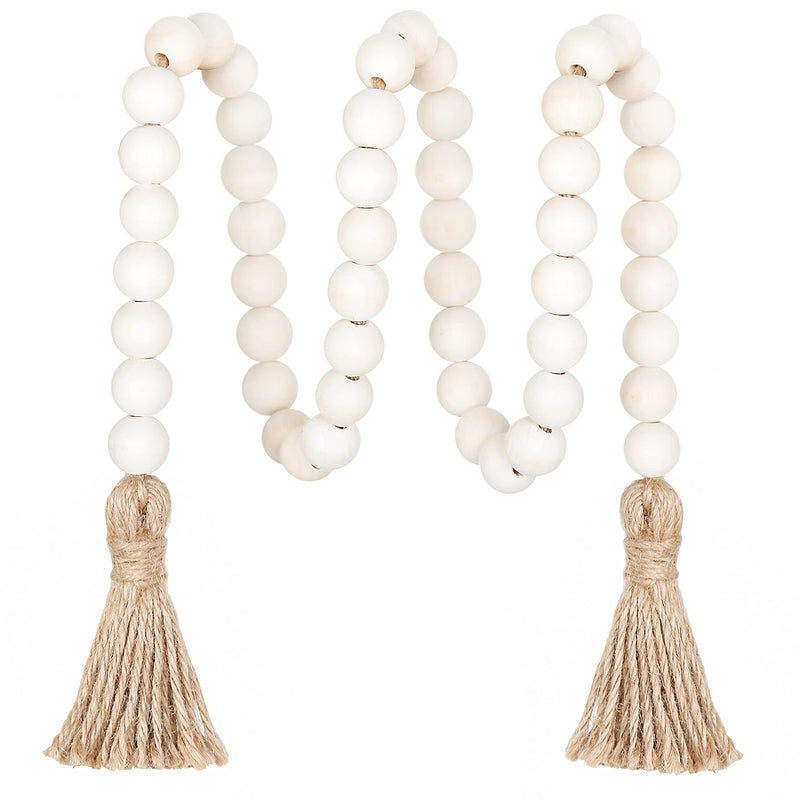 39In Wood Bead Garland Farmhouse With Tassels,Versatile Prayer Beads Boho Chic