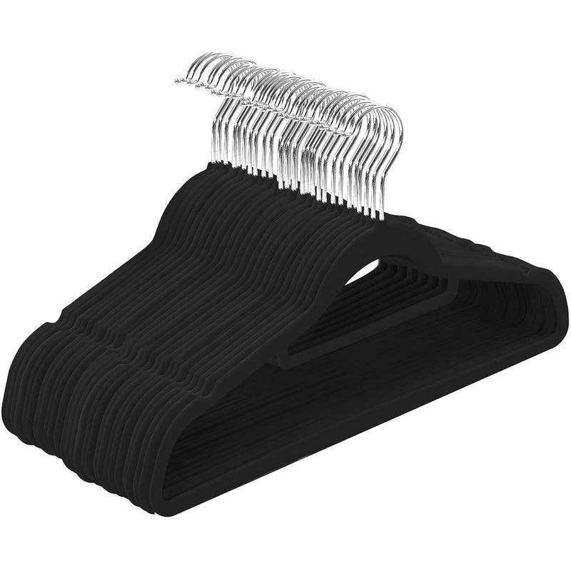 Premium Velvet Hangers 50 Pack - Non-Slip Clothes Hangers With Tie Bar - Black H