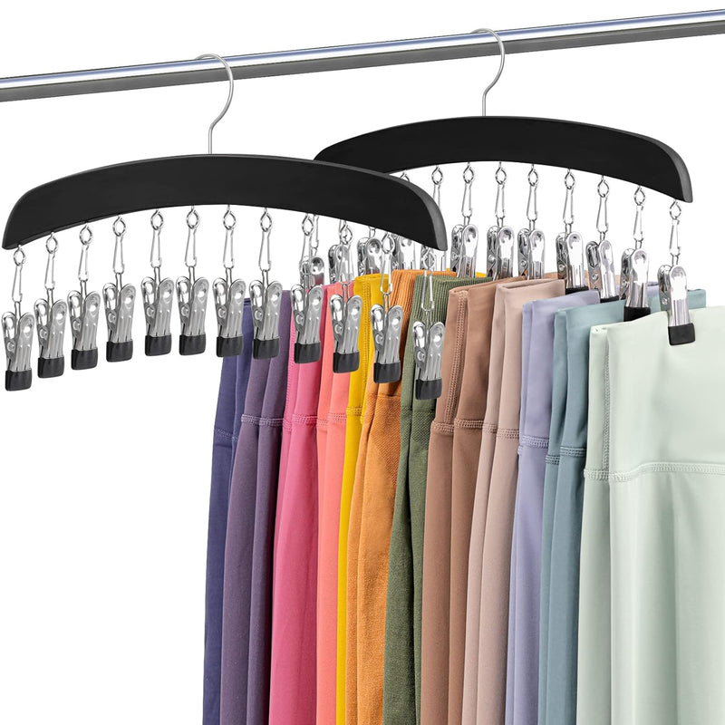 Leggings Hanger Organizer, 2 Packs Closet Wooden Leggings Hangers With 24 Clips