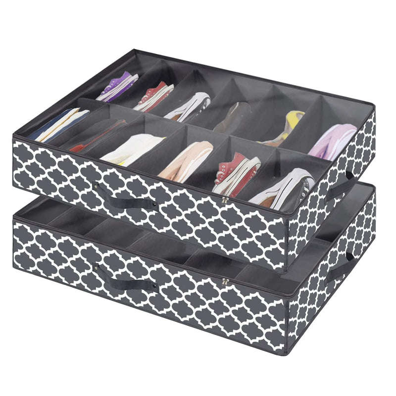 Under Bed Shoe Storage Organizer - Sturdy Shoe Containers With Clear Cover & Zip