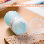 Condiment Squeeze Bottles for Sauces, 2-oz Mini Silicone Salad Dressing Container to Go with Reusable Sandwich Bag, Leakproof Ketchup Bottle for Bento Lunch Box, 4 Pack, Candies