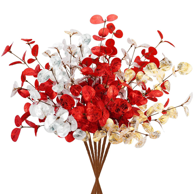 6 Pcs Artificial Eucalyptus Leaves 28'' Tall Velvet Christmas Flowers Leaf Gre