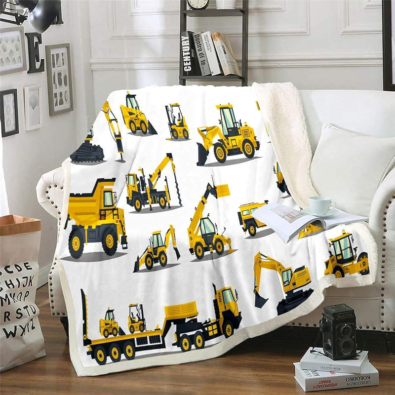 Construction Site Fleece Throw Blanket Kids Toddler Excavator Truck Flannel Sh