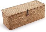 Seagrass Storage Basket with Lid Rectangular Small Woven Shelf Baskets with Sections for Organize Snack Toys Tampon