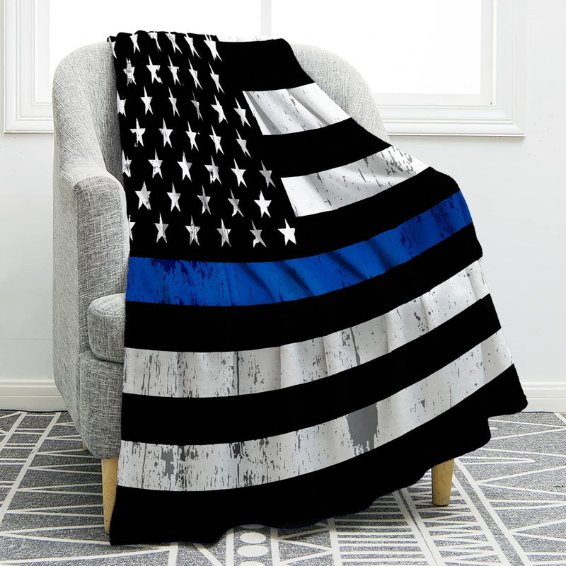 Blue Line Police Blanket United States Police Flag Print Gifts For Men Boy Dad