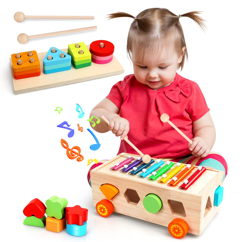 TOY Life 4 in 1 Baby Xylophone for Toddlers Wooden Hammering Pounding Toy S