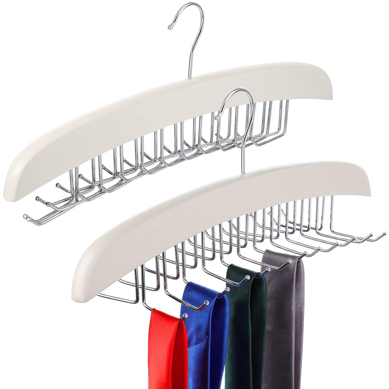 Adjustable Wooden 24 Belt Hanger Organizer For Closet, White, 2 Pieces