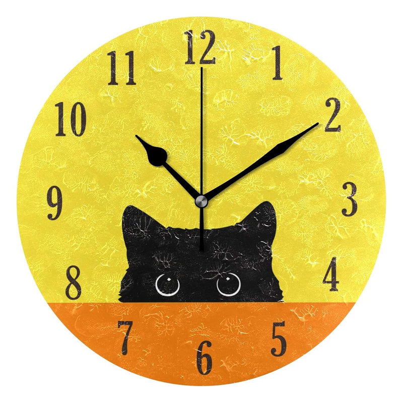 Cat Pattern Silent Round Wall Clock Decorative, Battery Operated Easy To Read