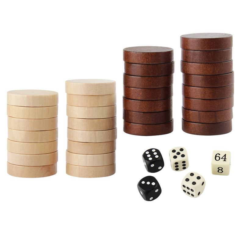 Amerous Wooden Checkers Pieces Nature Wood Backgammon Pieces with Drawstrin