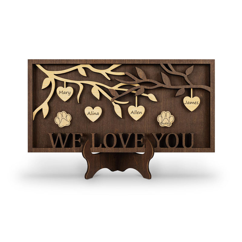 Gift For Mom Grandma, We Love You 3D Family Tree Sign Frame, Personalized 3-9