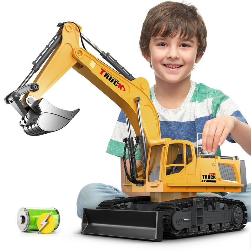 21" Large Remote Control Excavator Toy With Metal Bucket & Dozer Blade, 15