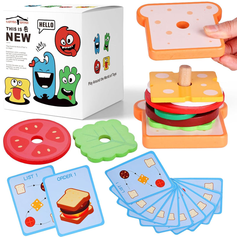 LovesTown Wooden Stacking Toys, Sandwich Stacking Toys Montessori Toys for