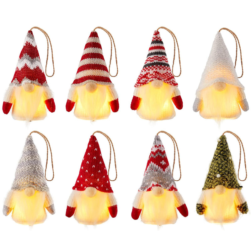 Gnome Christmas Ornaments, 8 Packs 5" Christmas Gnomes Ornaments, Lighted Chri