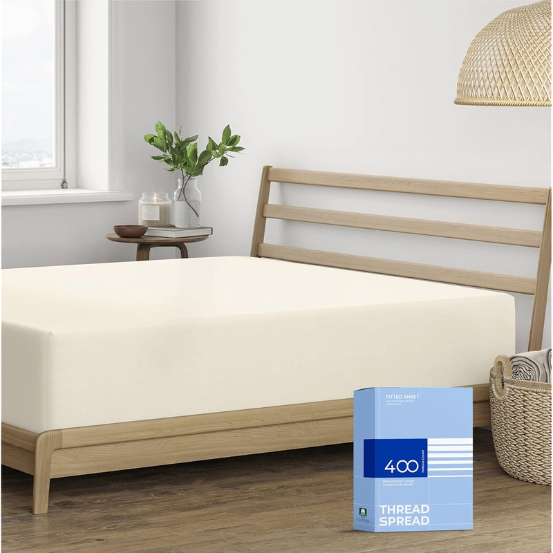 400 Thread Count 100% Cotton Fitted Sheet Only, Ivory Queen Fitted Sheet, Long