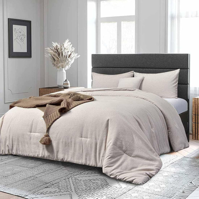 Beige Comforter Set Queen Size, 4Pcs Boho Farmhouse Soft Bedding Set, All Seas