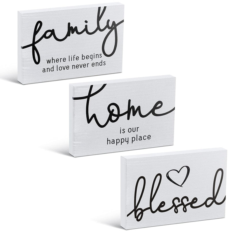 3 Pieces Family Home Blessed Rustic Wood Sign Mini Wood Decorative Signs Farmh