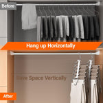 Upgraded Collapsible Pants Hangers Space Saving, 6 Layers Clothes Rack, Stainless Steel Multifunctional Closet Organizer, Non Slip Metal Hangers for Pants Jeans Skirts Trousers (2 Pack)