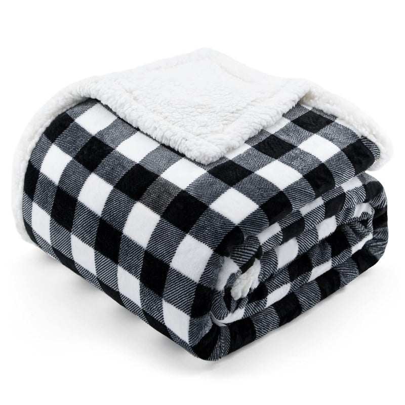 Sherpa Fleece Flannel Throw Blanket, Super Soft Warm Buffalo Plaid Plush Blank