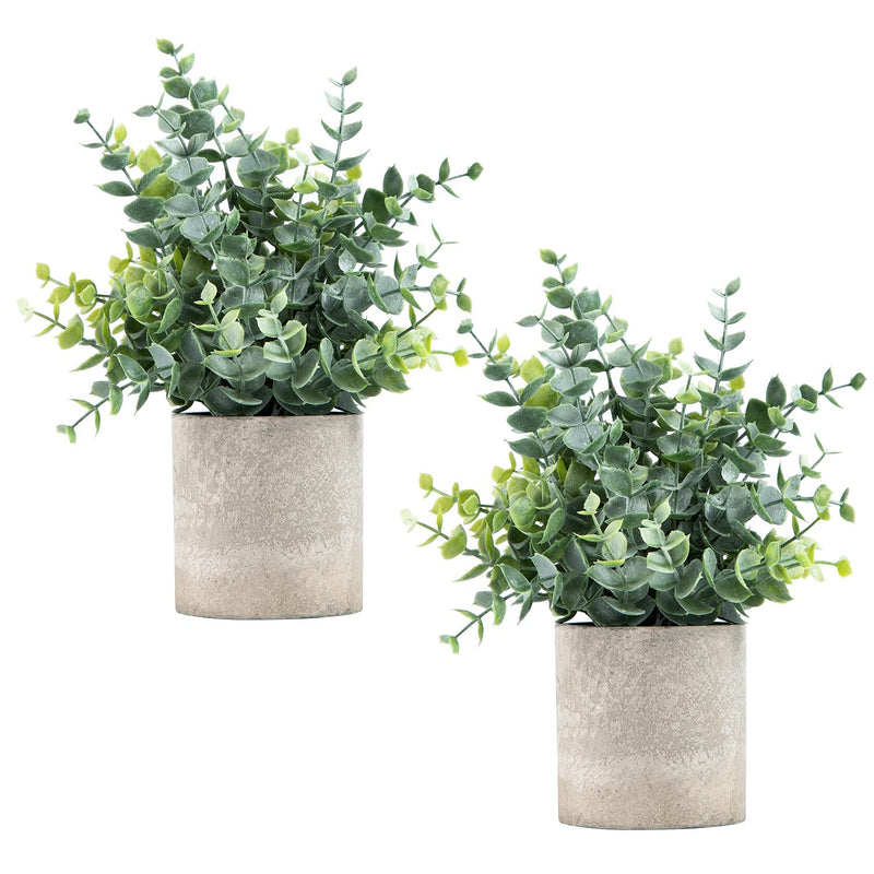 2 Pack Small Fake Plants Eucalyptus Potted Artificial Plants For Shelf Desk Ho