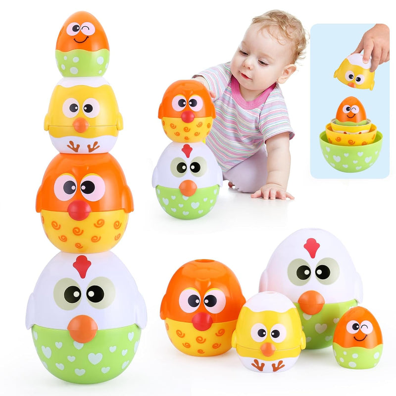 MOONTOY Toddler Chicken Nesting Stacking Eggs Toys, 8PCS Color Matching Gam