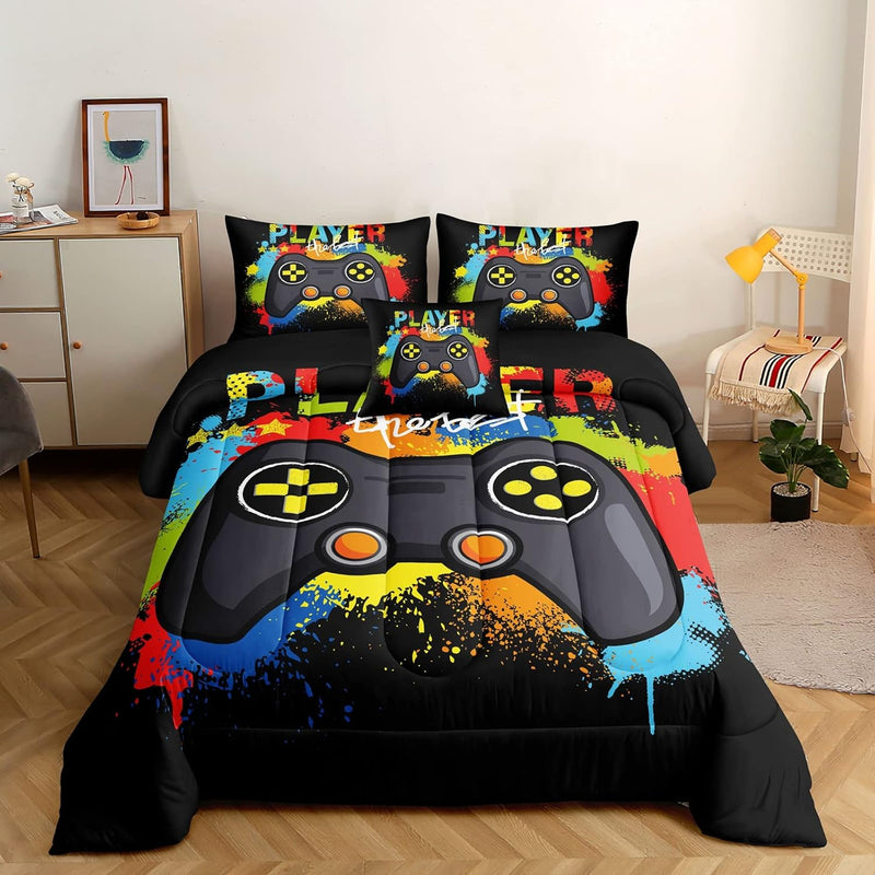 5 Pieces Gaming Bedding Set For Boys Gamer Comforter Set Twin Size,Game Contro