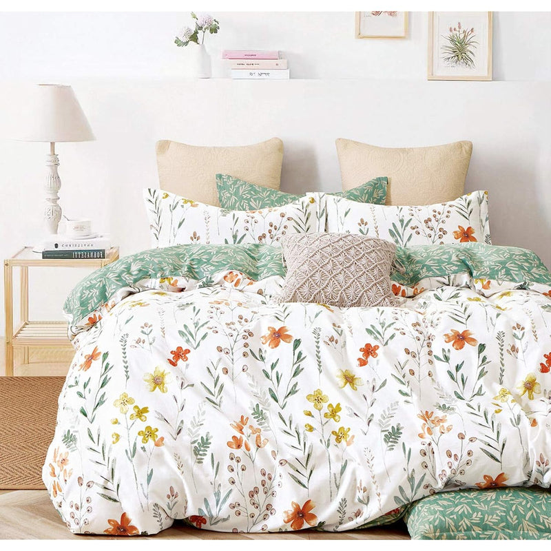 Duvet Cover Queen, 600 Thread Count Cotton 3Pcs Bedding Set Yellow Flowers And