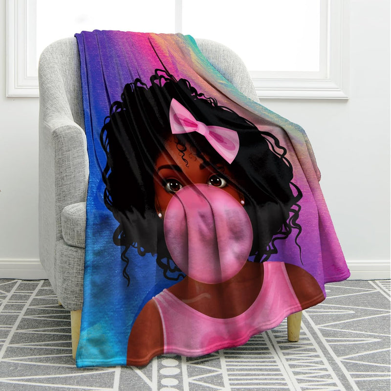 Black Girl Blanket Pink Balloon African American Girl Print Gifts For Women Ki