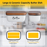 Butter Dish with Lid,Large Ceramic Butter Dish with Lid for Countertop, Butter Keeper with Thick Acacia Wood Lid, Kitchen Decor and Accessories for Kitchen Gifts, White