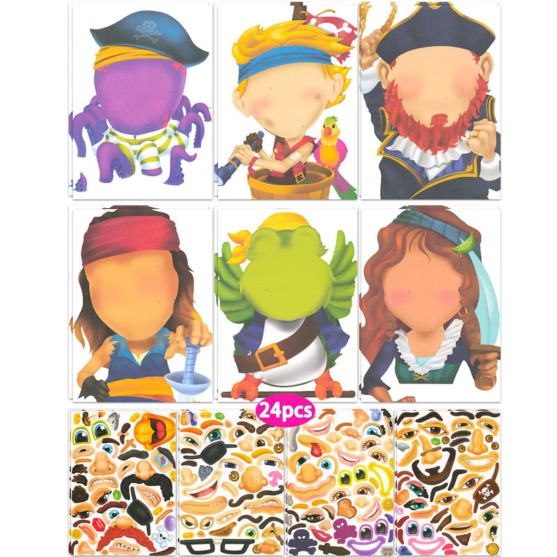24 Sheets Pirate Make-a-Face Stickers for Kids, Party Favors & Craft Activity