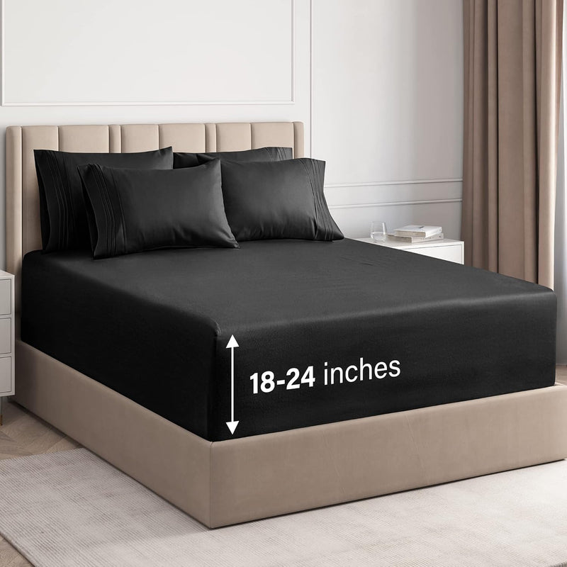Extra Deep Queen Sheet Set - 6 Piece Breathable & Cooling Sheets - Hotel Luxur