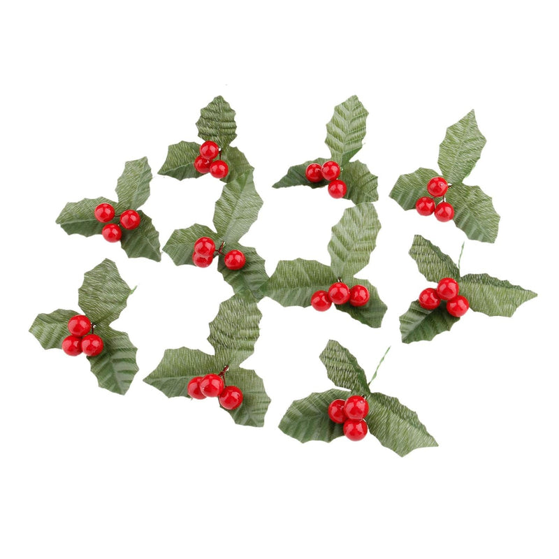 10 Pcs Artificial Leaf + Holly Berries For Wedding Party Home Decoration Diy C