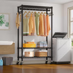 R1 Rolling Garment Rack Heavy Duty Clothes Rack for Hanging Clothes, Portable Closet Wardrobe with Wheels and Side Hooks, Adjustable Freestanding Metal Clothing Rack with Shelves, Black Visit the VIPEK Store