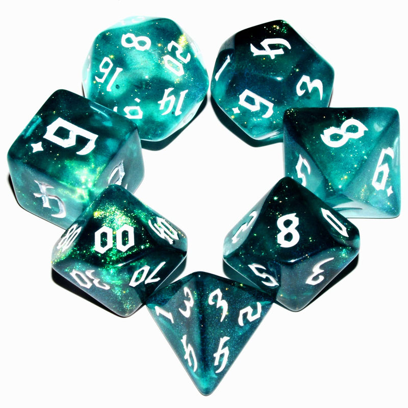 Galaxy Dice Set Dark Green Mix Cyan Crystal Dnd Dice Set For Board Game