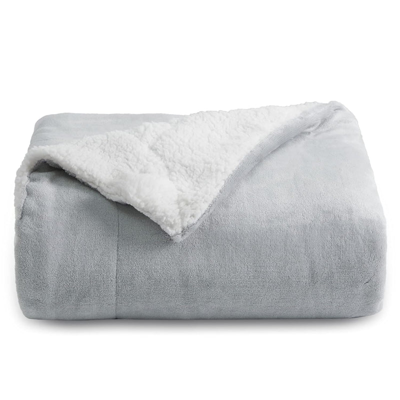 Sherpa Fleece Throw Blanket For Couch - Light Grey Thick Fuzzy Warm Soft Blank