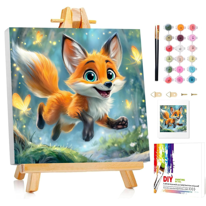 Fox Paint by Numbers Kit for Kids, 8 x 8 Inch Beginner Painting Activity