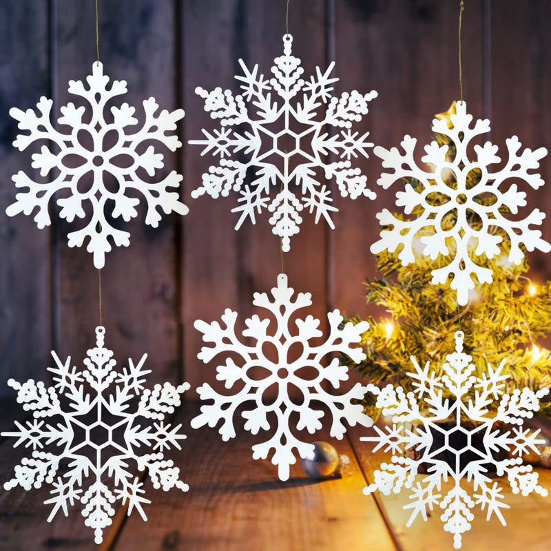 6Pcs Large White Snowflakes Ornaments 12” Big Plastic Glitter Snowflake For Wi