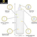 Condiment Squeeze Bottles, 16 OZ Empty Squirt Bottle with Twist Top Cap, Leak Proof - Great for Ketchup, Mustard, Syrup, Sauces, Dressing, Oil, Arts and Crafts, BPA FREE Plastic - 2 PACK
