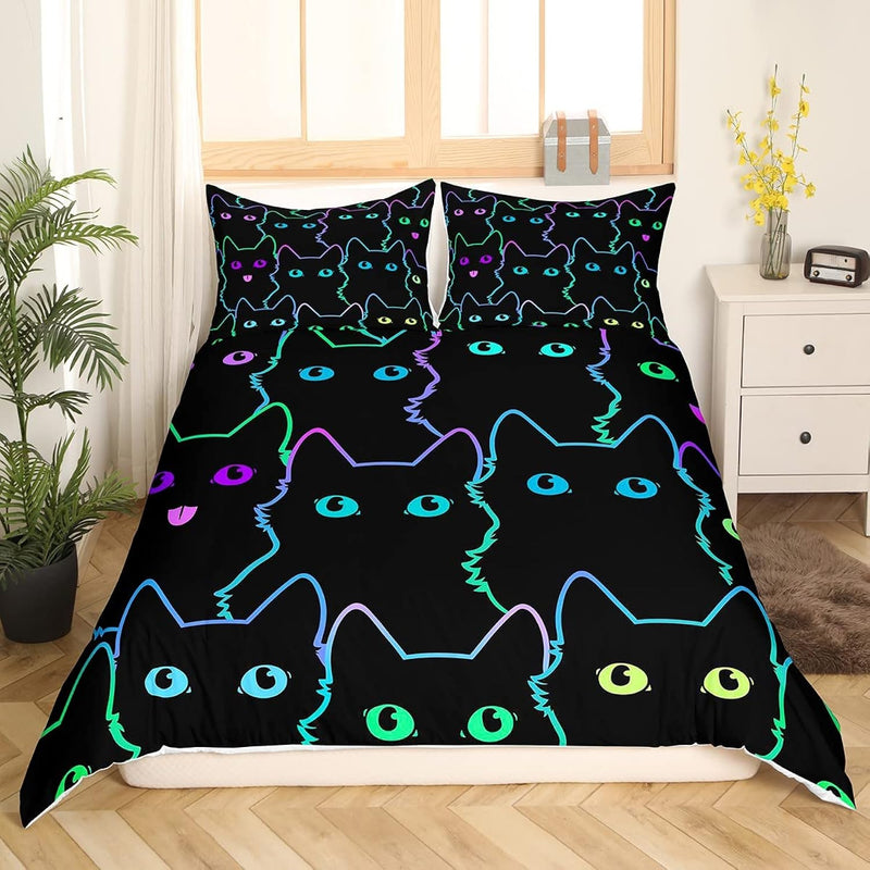 Cartoon Cat Bedding Set For Girls Boys Children Pet Cats Comforter Cover Cute
