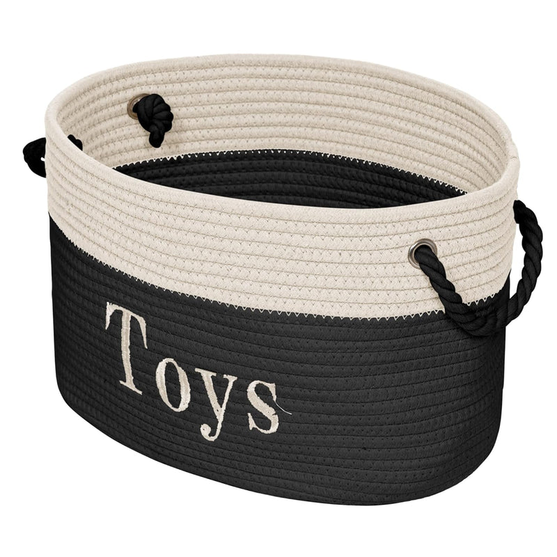 Toy Rope Storage Basket - Embroidered Storage Bins - Black And White Basket - To