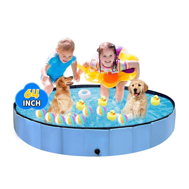 Foldable Dog Pool, Hard Plastic Kiddie Pool For Toddlers 1 3, 64" Blue Pet